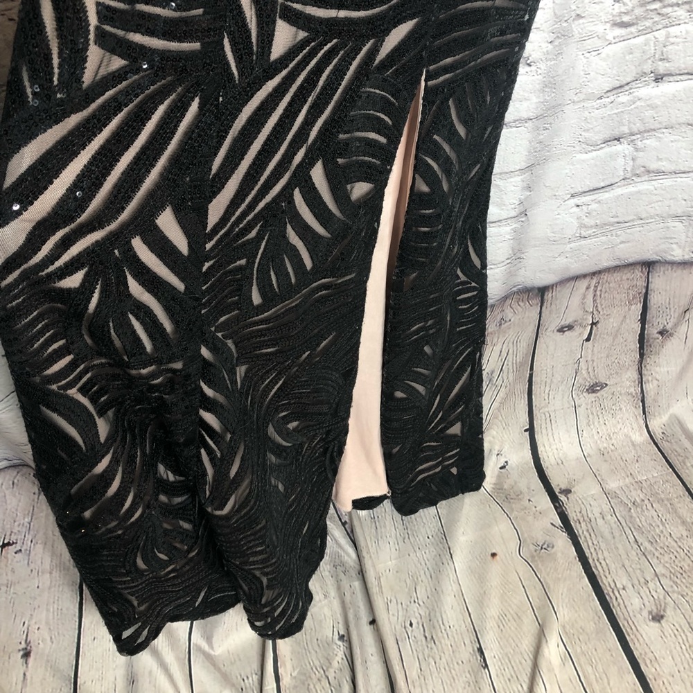 Trixxi black & nude sequin striped long dress sz 7 - Picture 9 of 13